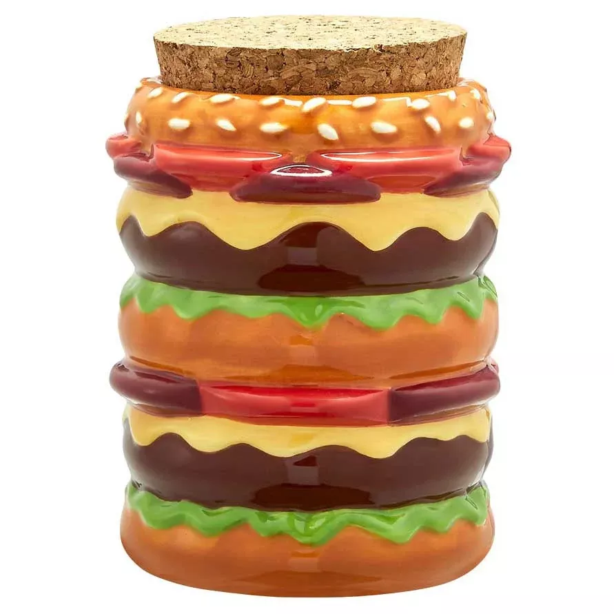 Double Cheeseburger Ceramic Stash Jar 4"