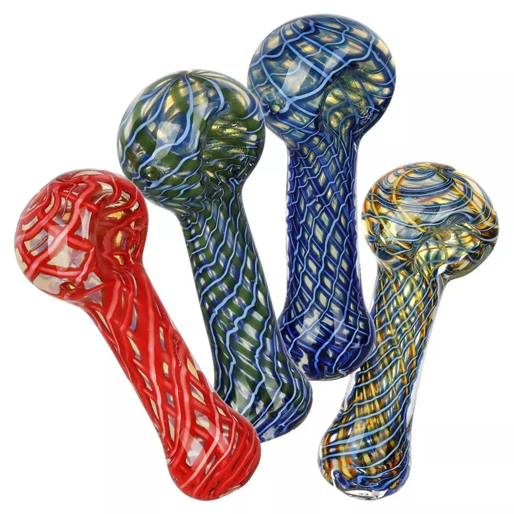 Netted Spirals Borosilicate Spoon Hand Pipe 3.75"-4" - Assorted