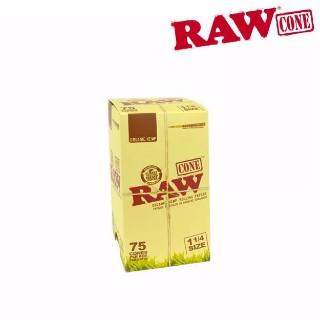RAW ORGANIC 1 1/4 SIZE PRE ROLLED CONES - 75 PACK