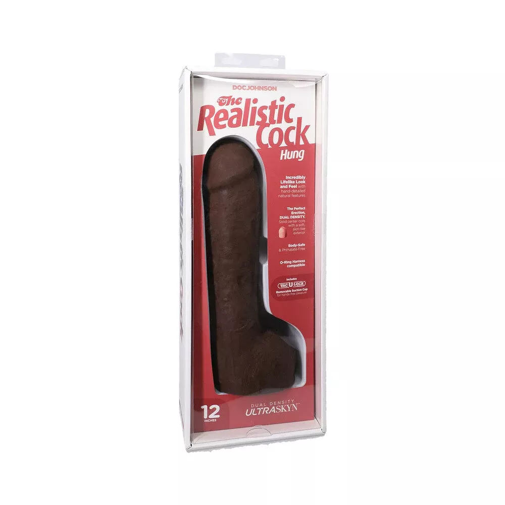 The Realistic Cock Hung 12 in. ULTRASKYN Vac-U-Lock Dildo Chocolate