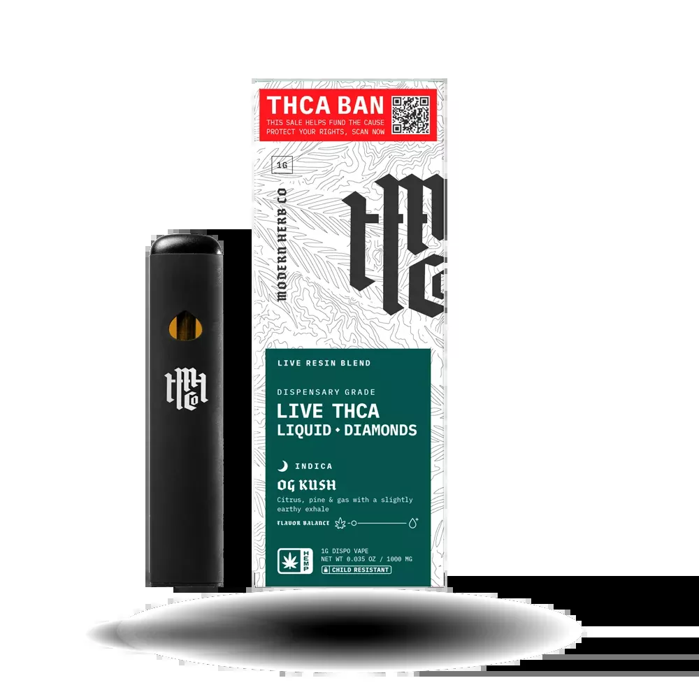 THCa Disposable Live Resin Liquid Diamonds: OG Kush (Indica) - 1g