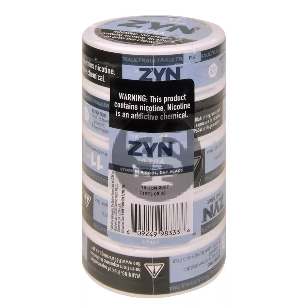 Zyn Ultra Nicotine pouches 11mg Chill Mist, 5 cans