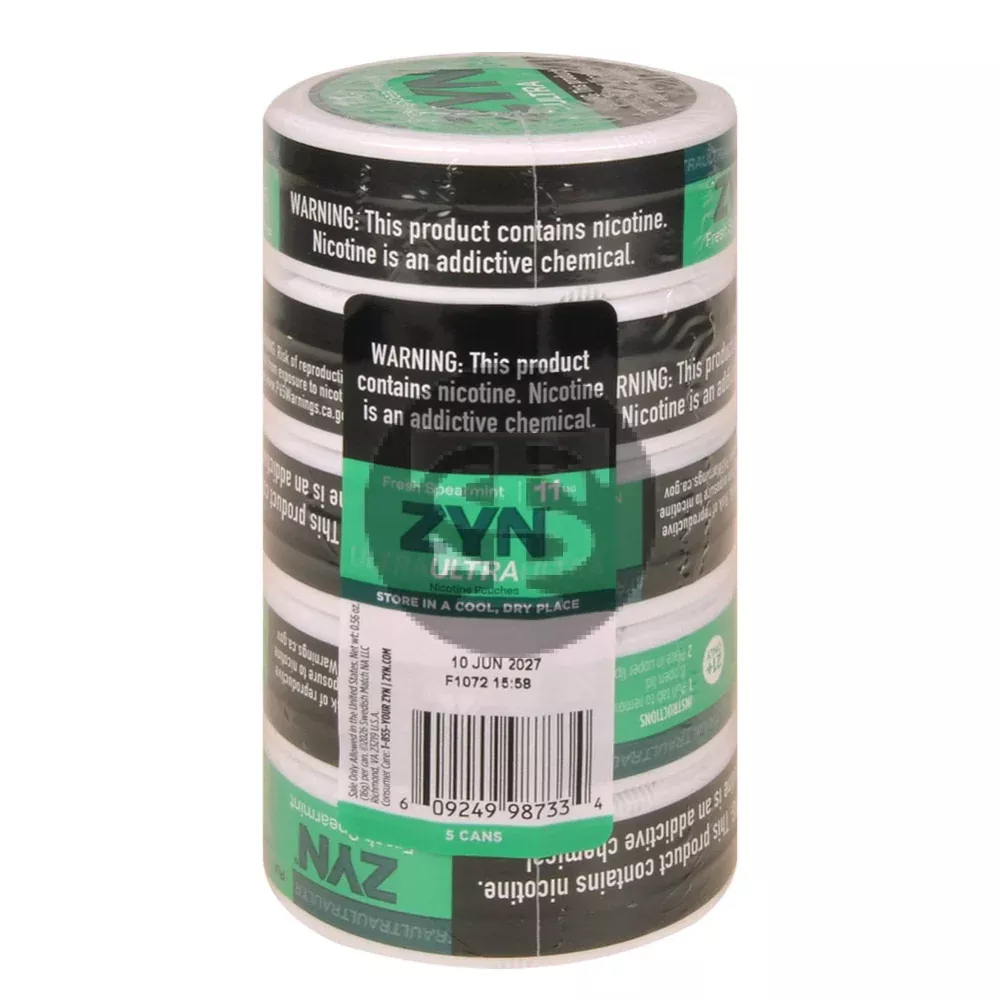 Zyn ULTRA Nicotine pouches 11mg Fresh Spearmint, 5 cans