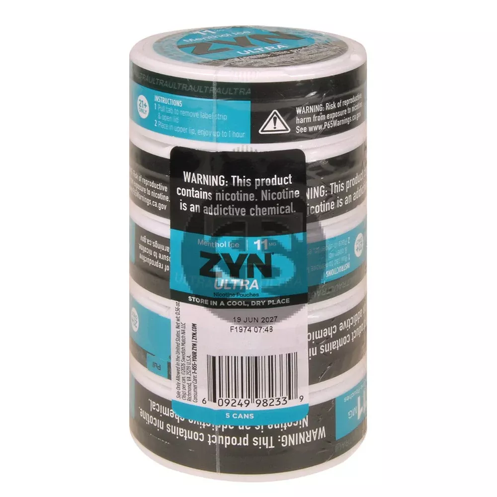 Zyn ULTRA Nicotine pouches 11mg Menthol Ice, 5 cans