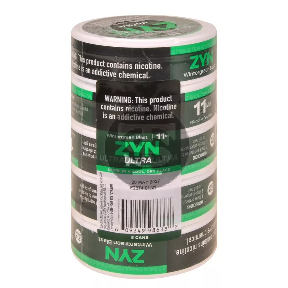 Zyn ULTRA Nicotine pouches 11mg Wintergreen Blast, 5 cans